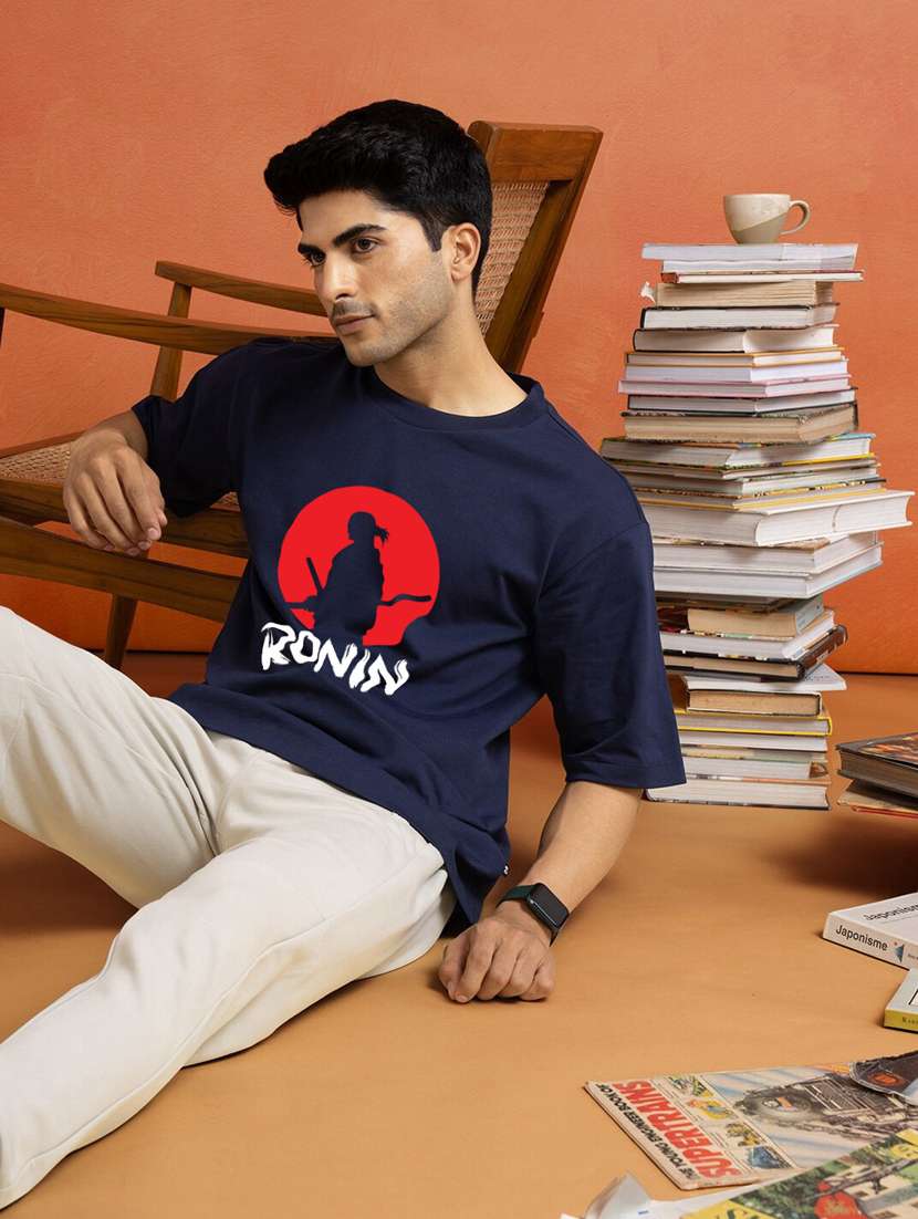 navy blue cotton blend front print tshirt - 20877075 -  Standard Image - 2