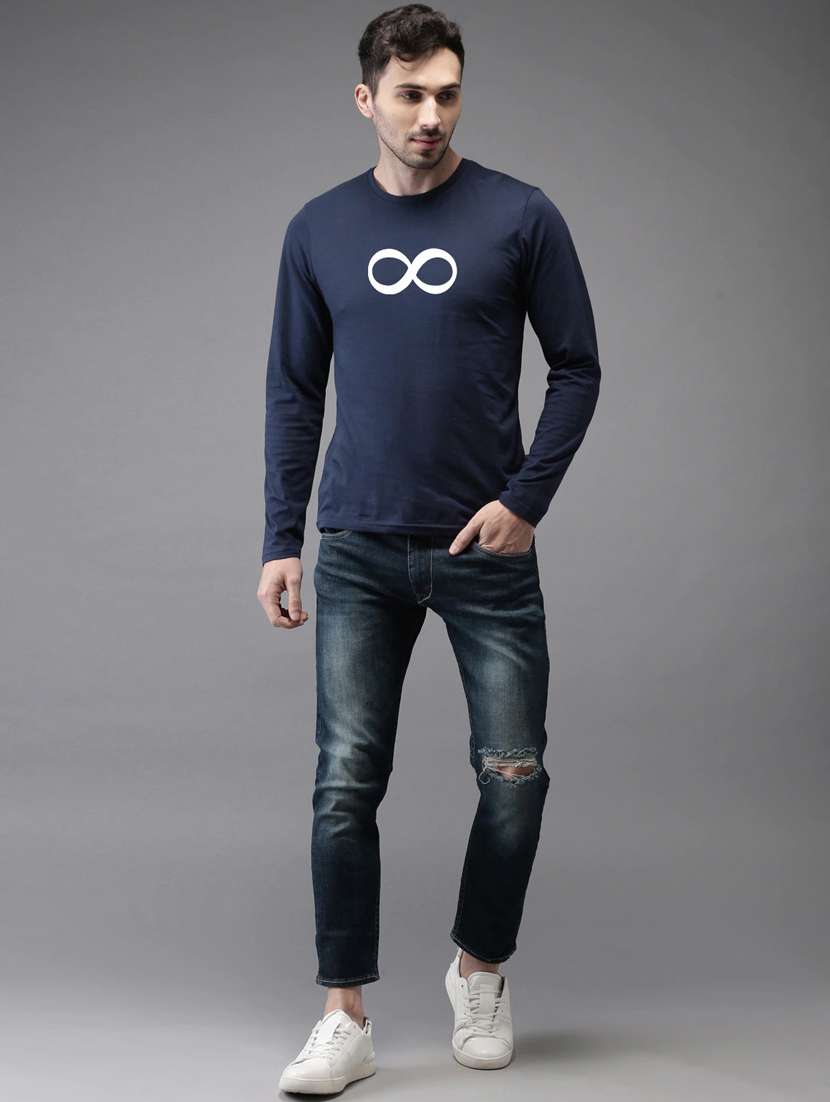 navy blue cotton front print tshirt - 20877667 -  Standard Image - 2