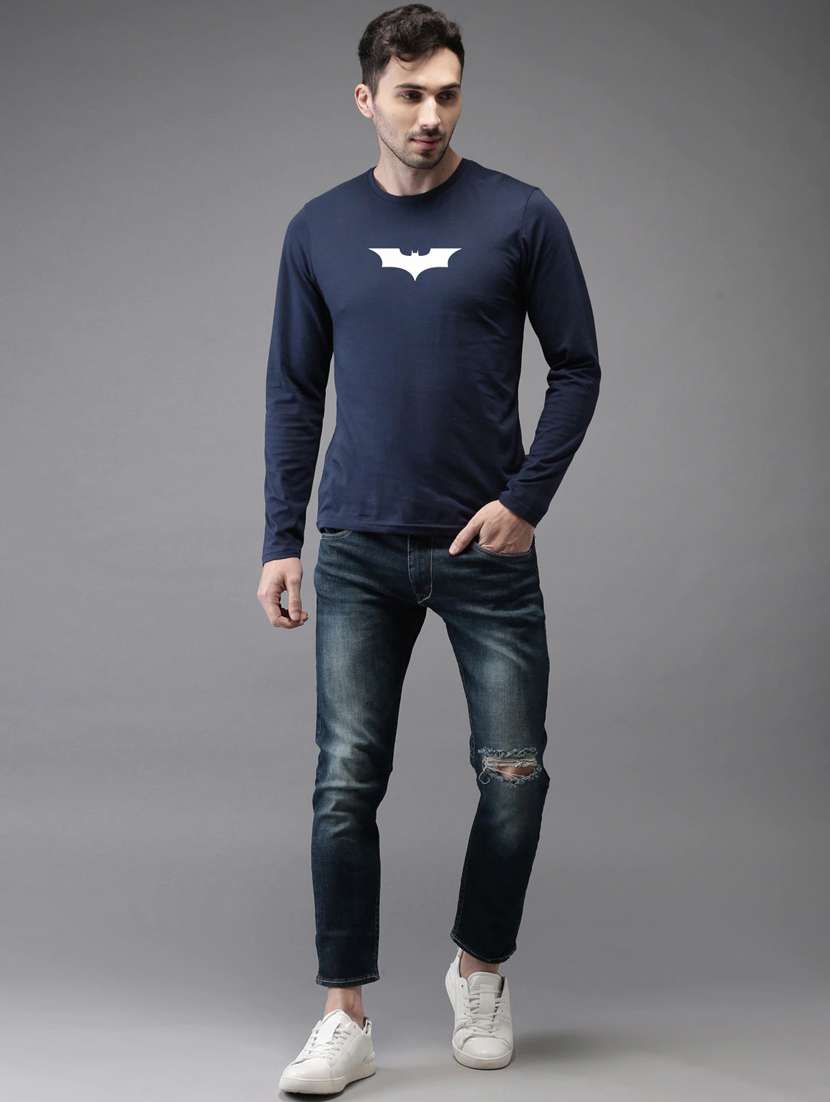 navy blue cotton front print tshirt - 20878334 -  Standard Image - 2