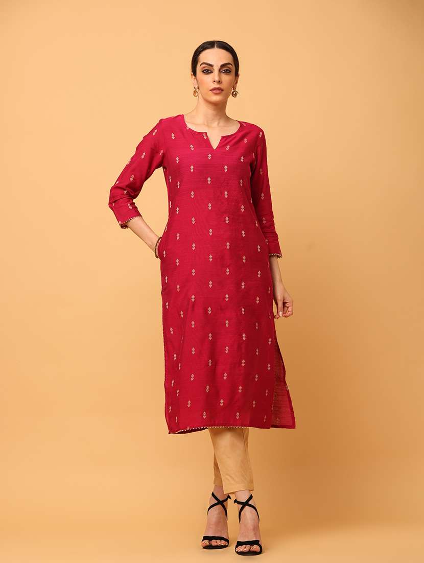 women red notch neck straight kurta