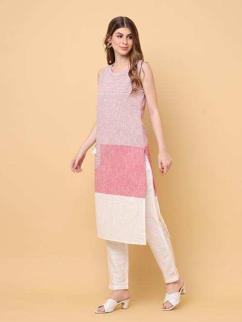 women pink round neck straight kurta - 20878555 - Standard Image - 0