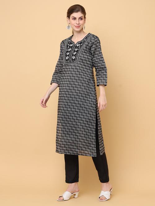 women grey notch neck straight kurta - 20878559 - Standard Image - 0