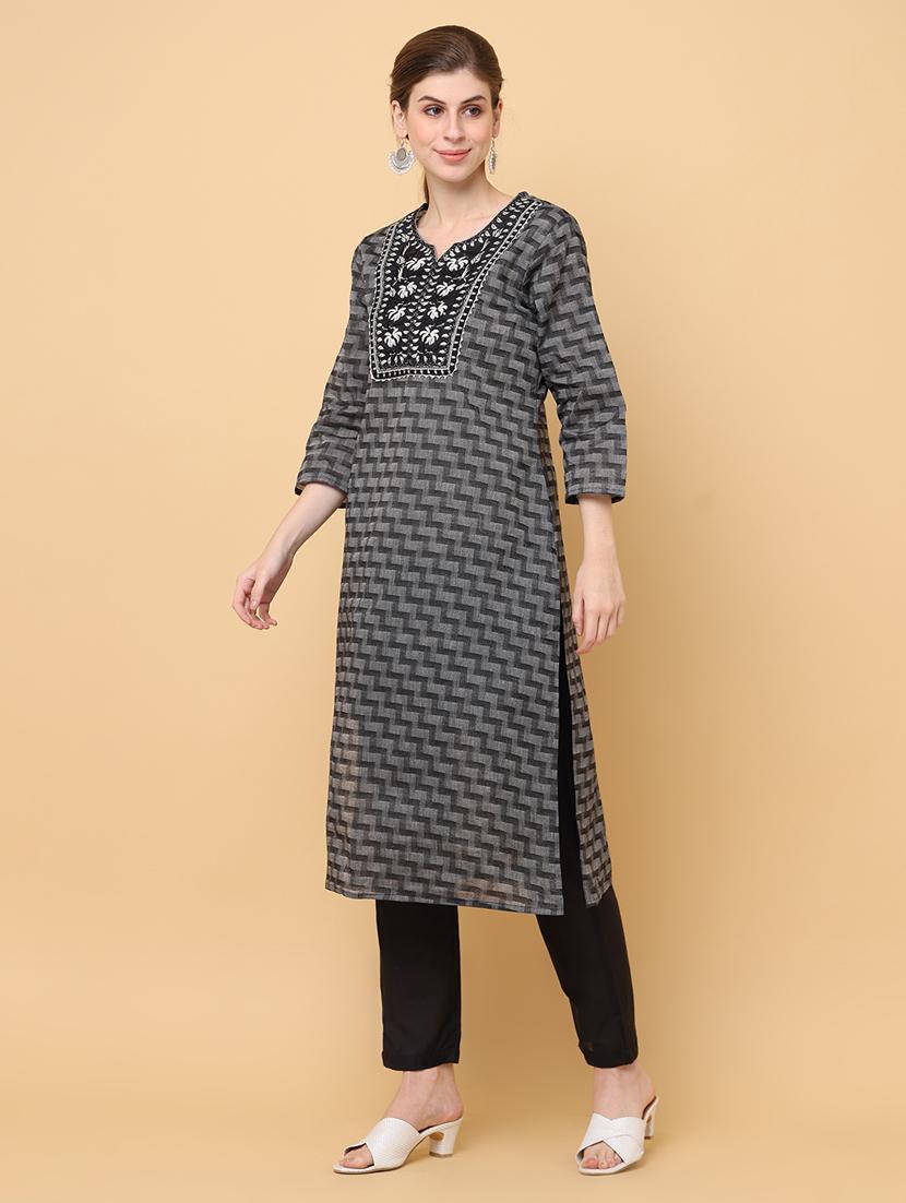 women grey notch neck straight kurta - 20878559 - Zoom Image - 0