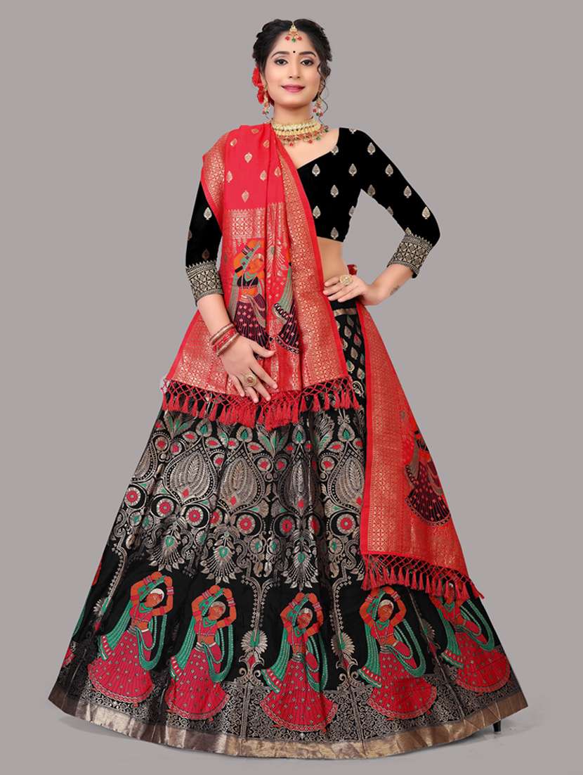 women zari work lehenga choli with dupatta