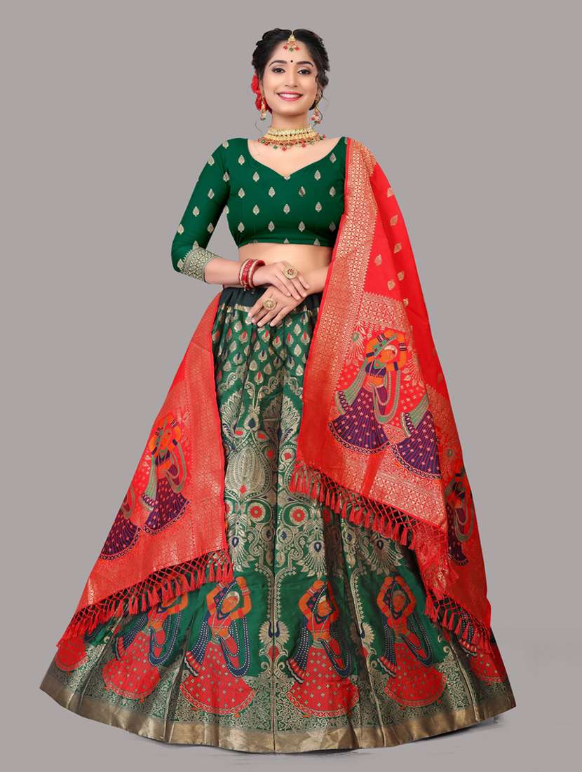 women zari work lehenga choli with dupatta