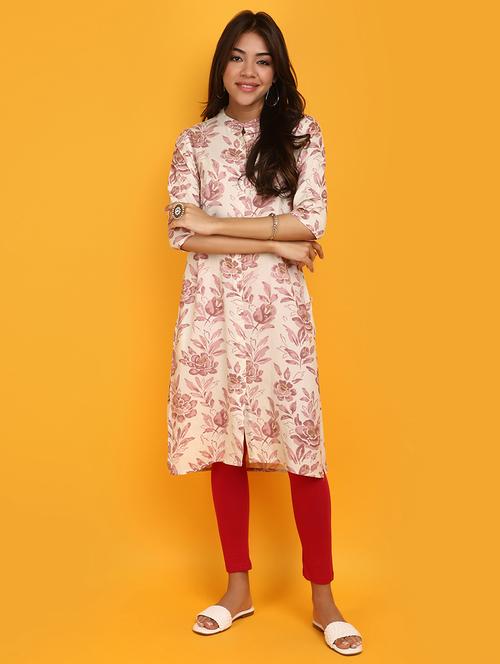 women floral printed mandarin neck a-line kurta - 20879158 -  Standard Image - 0