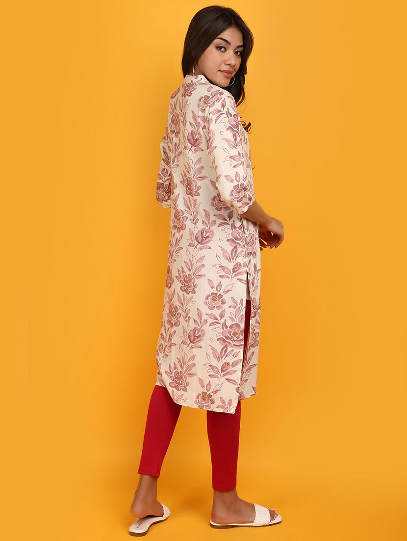 women floral printed mandarin neck a-line kurta - 20879158 - Standard Image - 2