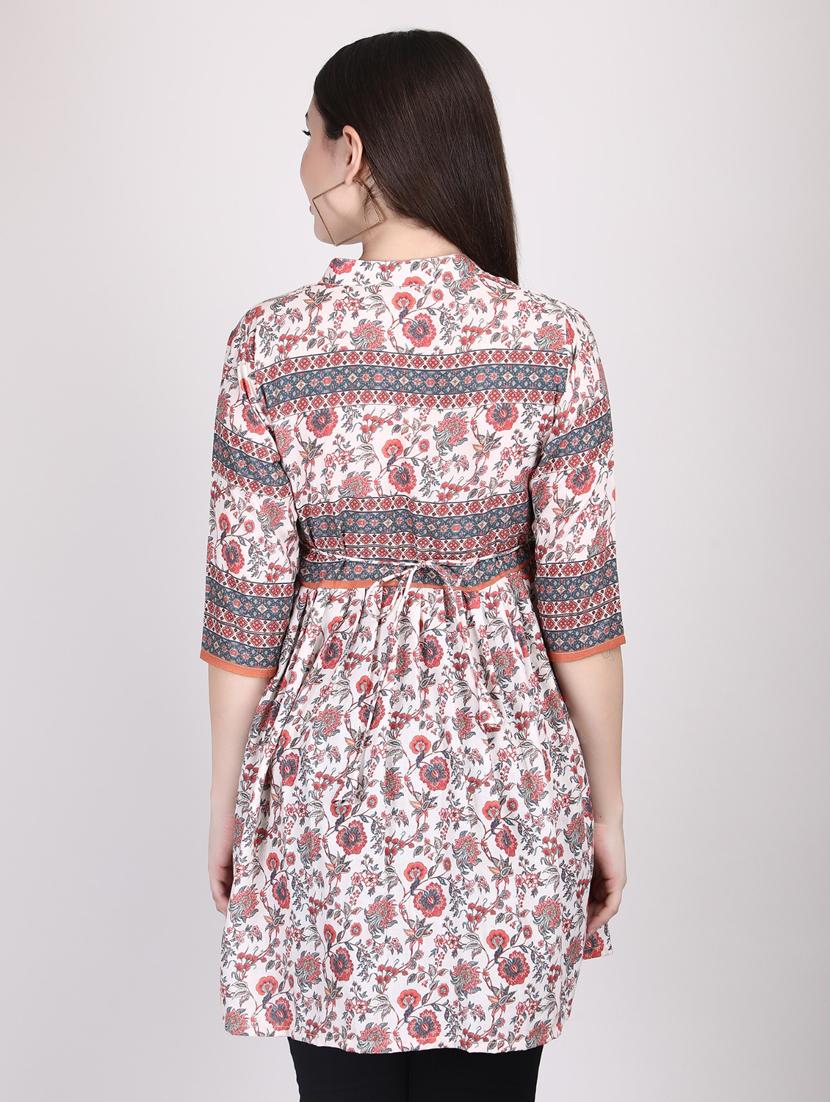 women mandarin neck floral printed flared tunic - 20879213 - Standard Image - 2