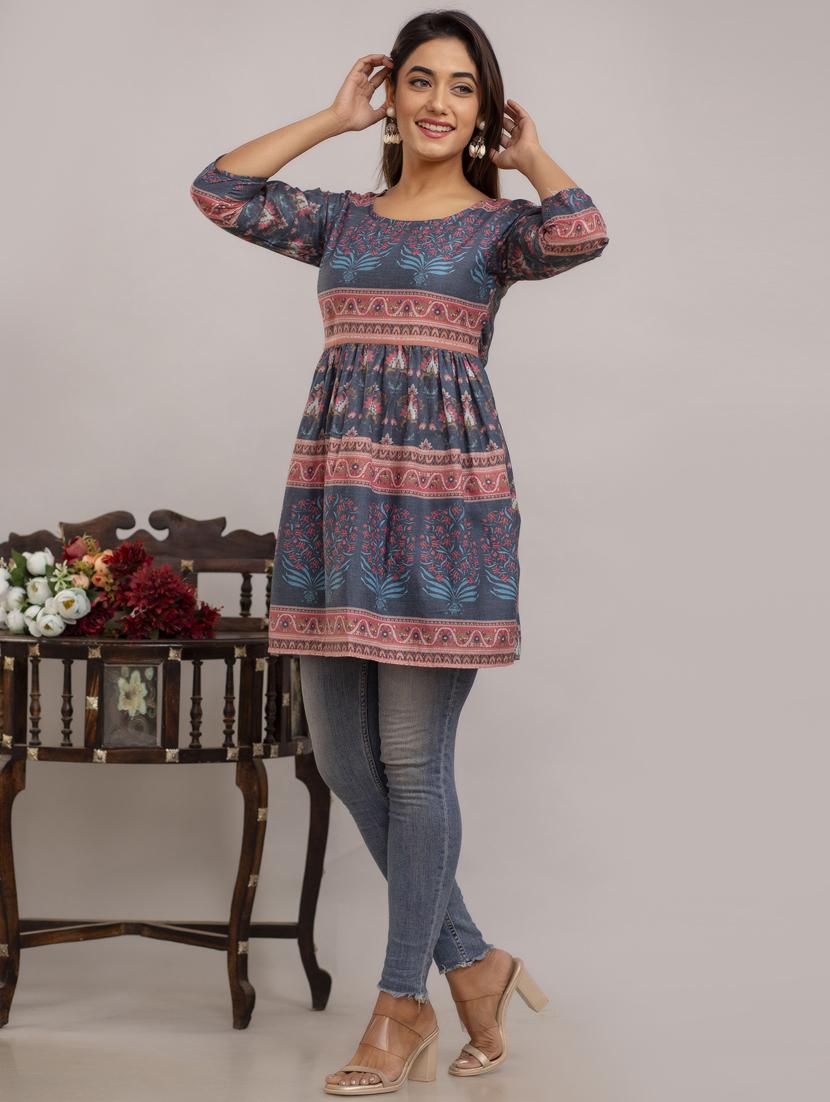 grey printed flared tunic - 20879215 - Standard Image - 2
