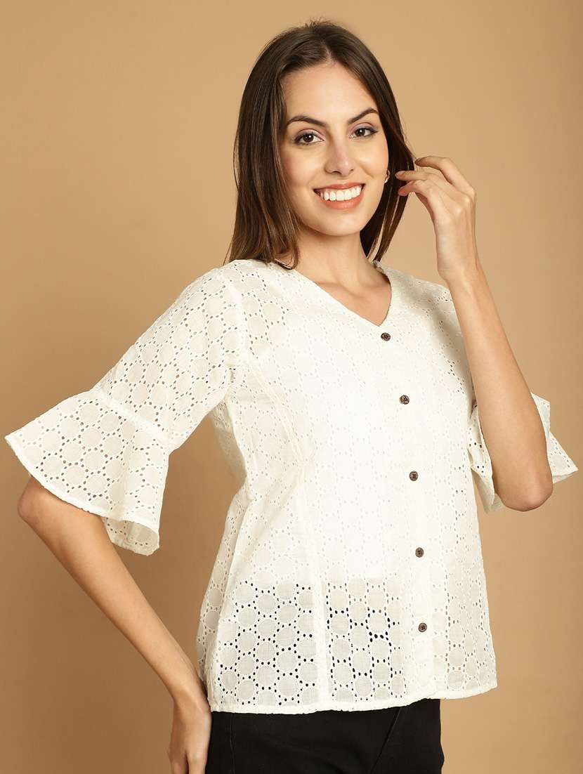 white self design detailed cotton top