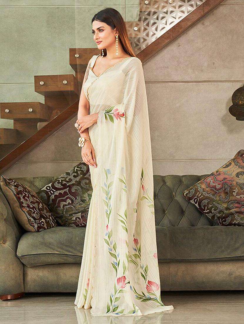 women off white floral printed saree with blouse - 20879469 -  Standard Image - 2