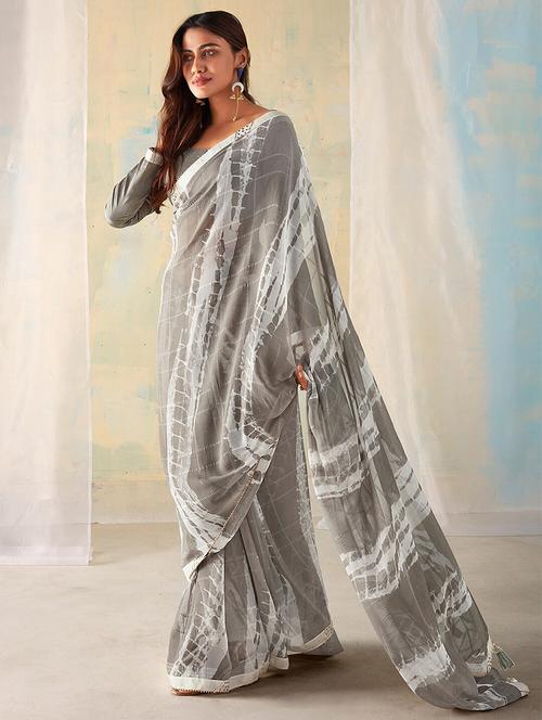 women grey printed saree with blouse - 20879475 -  Standard Image - 0