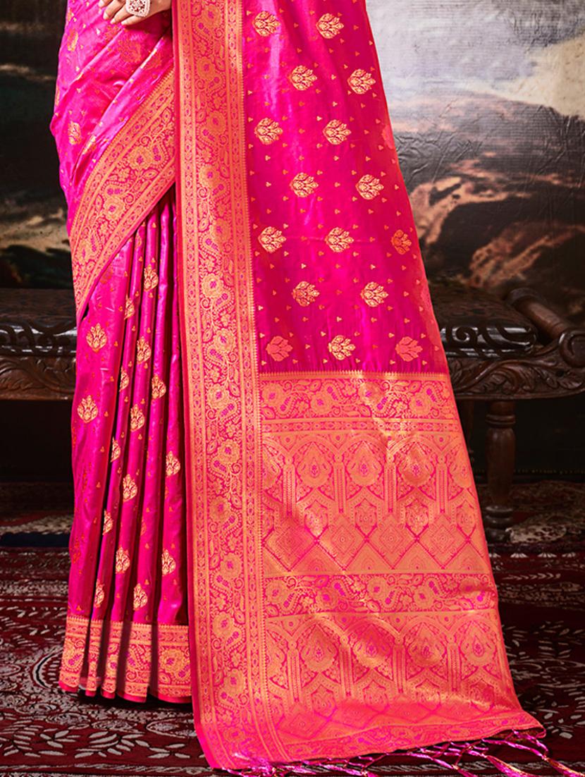 pink self design banarasi saree with blouse - 20879591 - Standard Image - 2