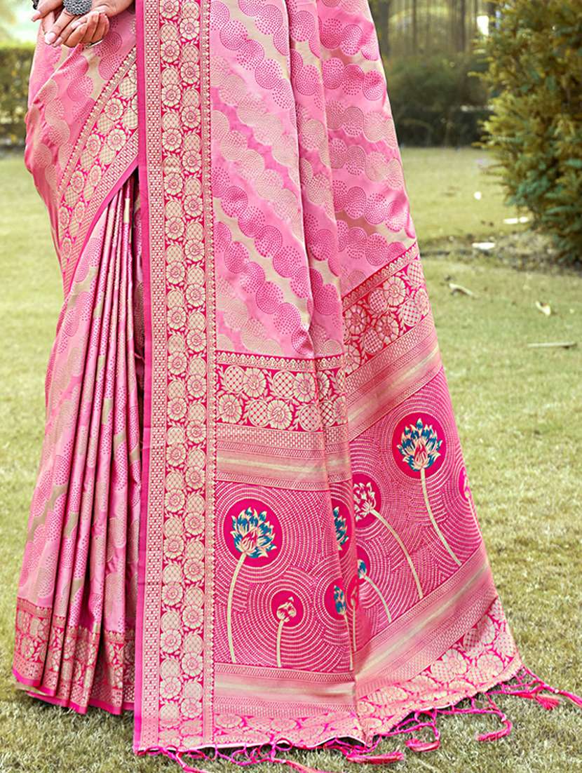pink self design banarasi saree with blouse - 20879595 -  Standard Image - 2