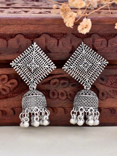 silver plated oxidised jhumka - 20881177 -  Standard Image - 0