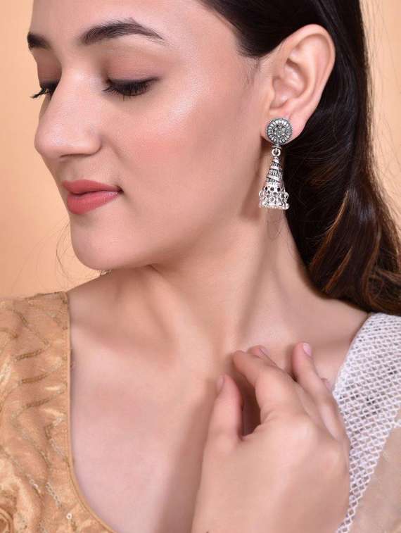 Oxidised Silver Plated Contemporary Jhumka
