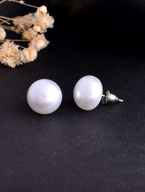 white circular studs earrings