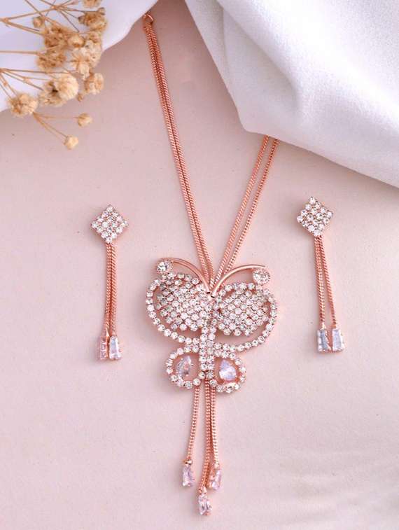 rose gold plated butterfly design pendant set