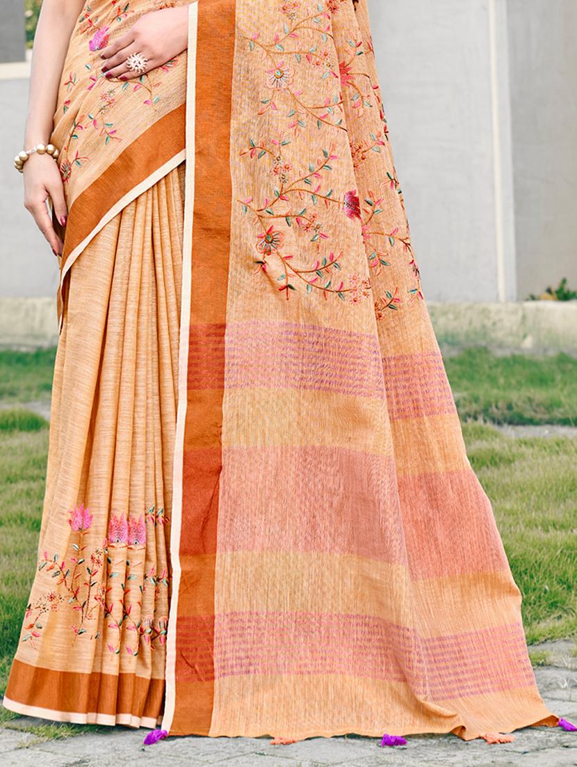 peach embroidered saree with blouse - 20881725 - Standard Image - 2