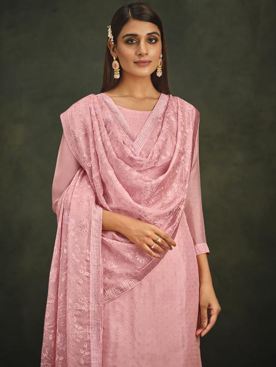 women pink semi-stitched straight pant suits - 20881789 - Standard Image - 2