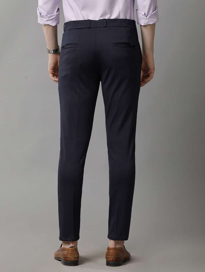 navy blue lycra flat front formal trouser - 20882195 -  Standard Image - 2