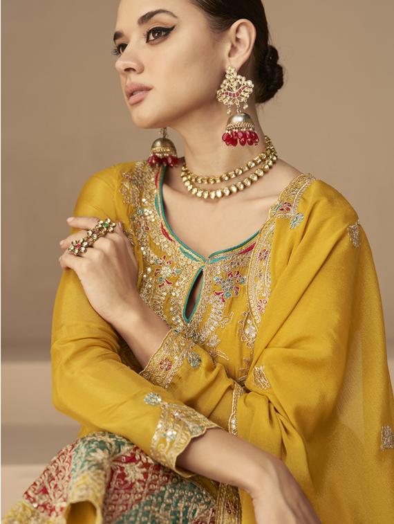 yellow georgette semistitched suit - 20882208 - Standard Image - 2