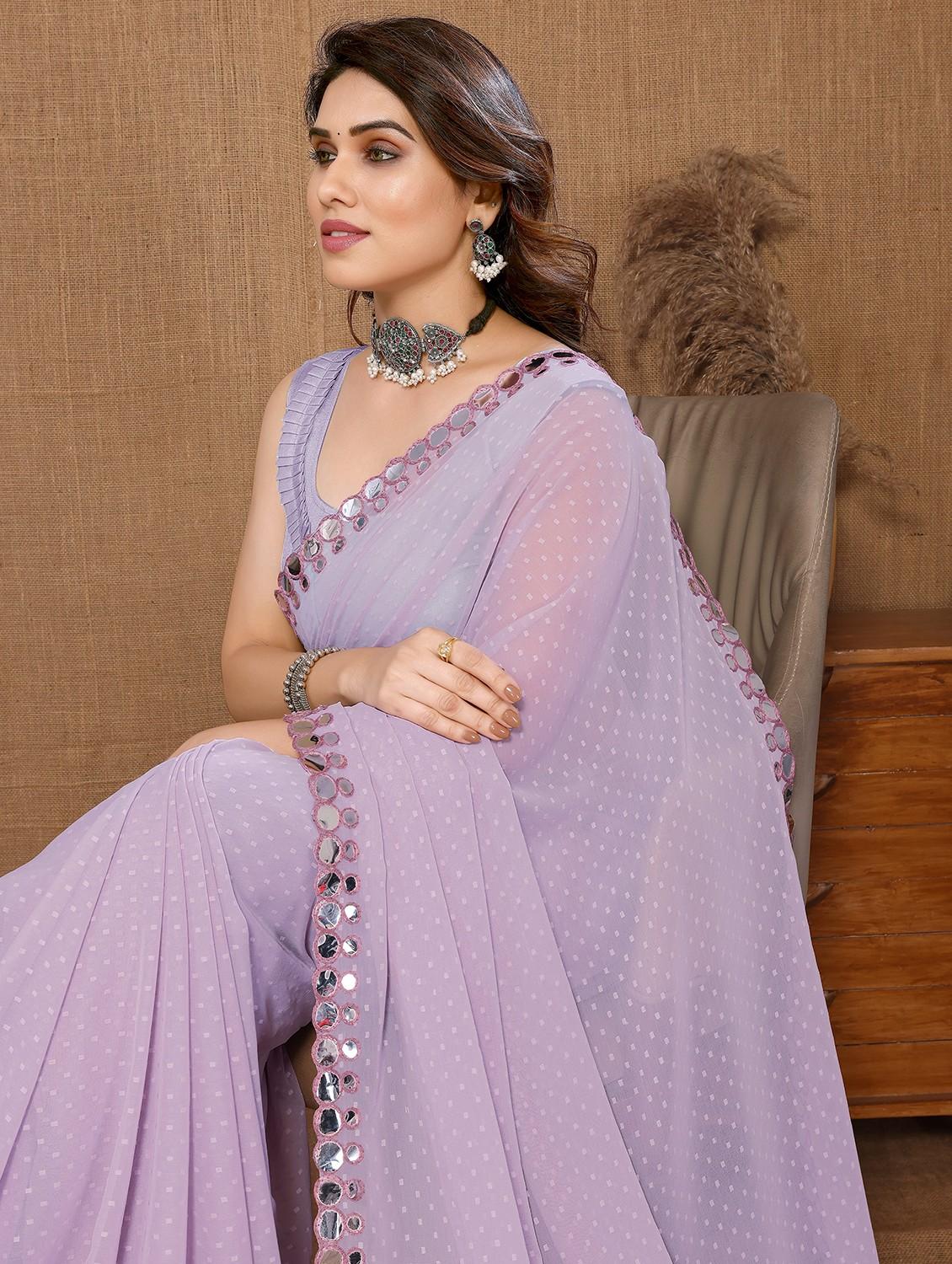 lavender georgette bordered saree - 20882375 - Standard Image - 2