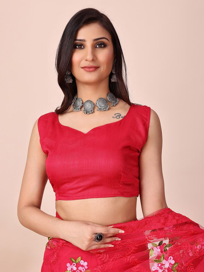 red net embroidered saree with blouse - 20882403 - Standard Image - 2
