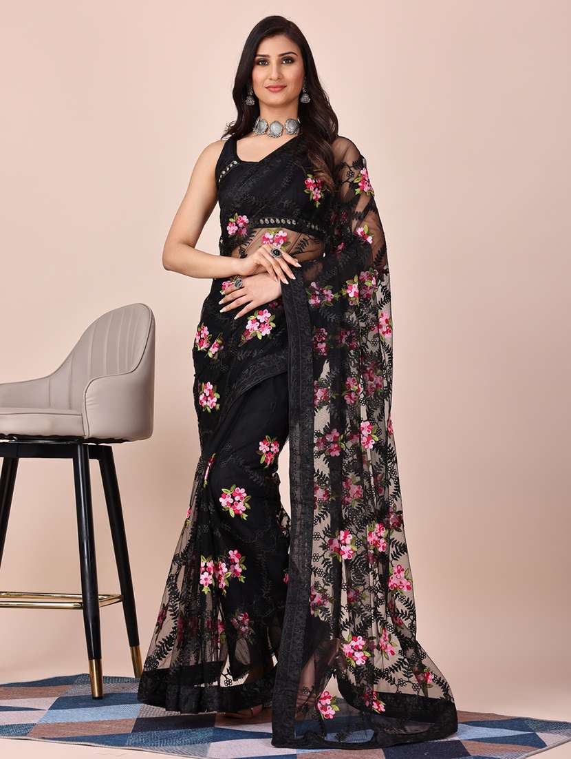 black net embroidered saree - 20882405 - Zoom Image - 0