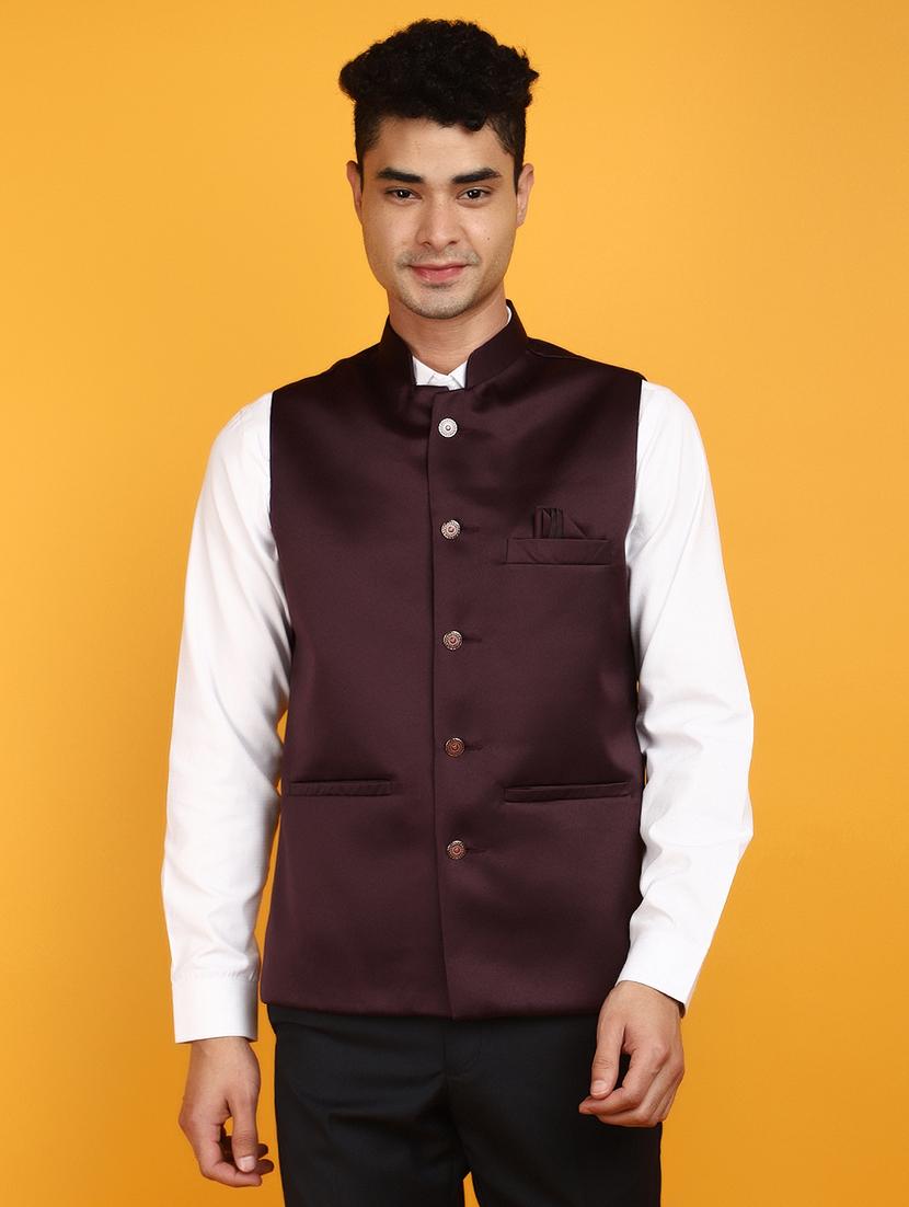 men solid color nehru jacket - 20884453 -  Zoom Image - 0