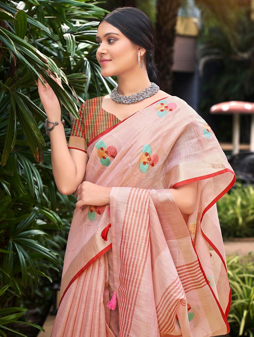women pink embroidered saree with blouse - 20884681 - Standard Image - 2