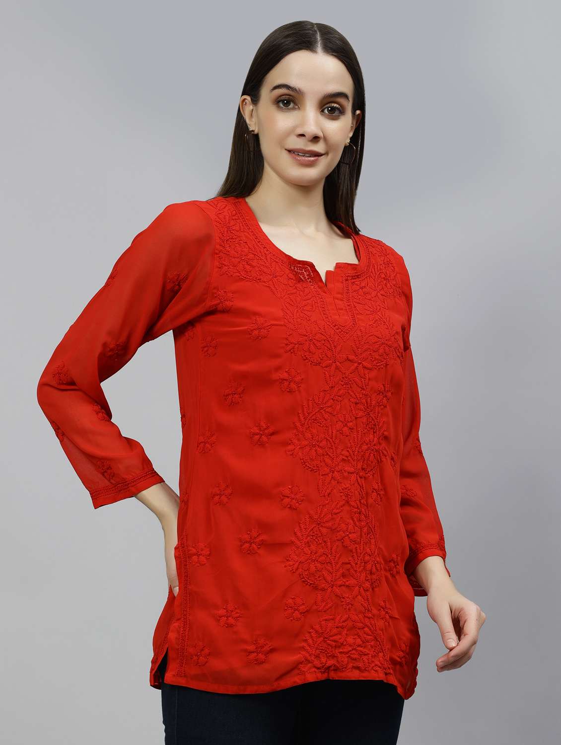 women three quarter sleeve straight kurti - 20884744 -  Standard Image - 2
