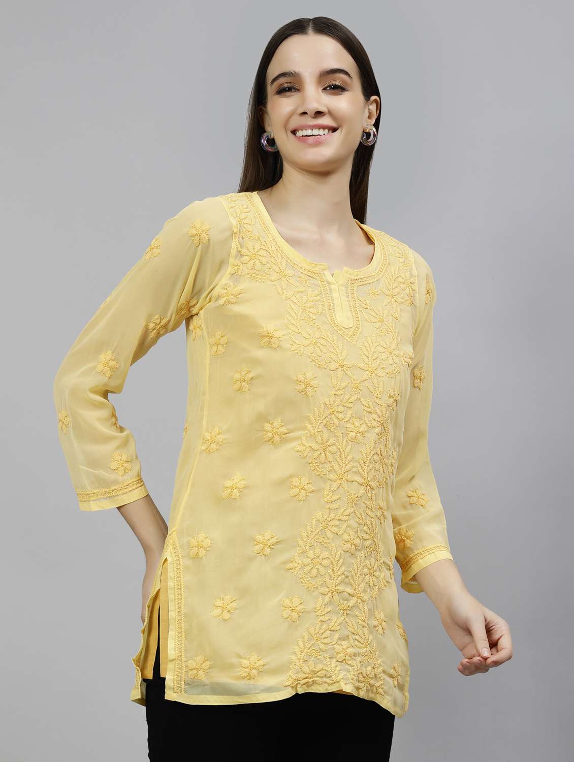 women three quarter sleeve straight kurti - 20884745 - Standard Image - 2