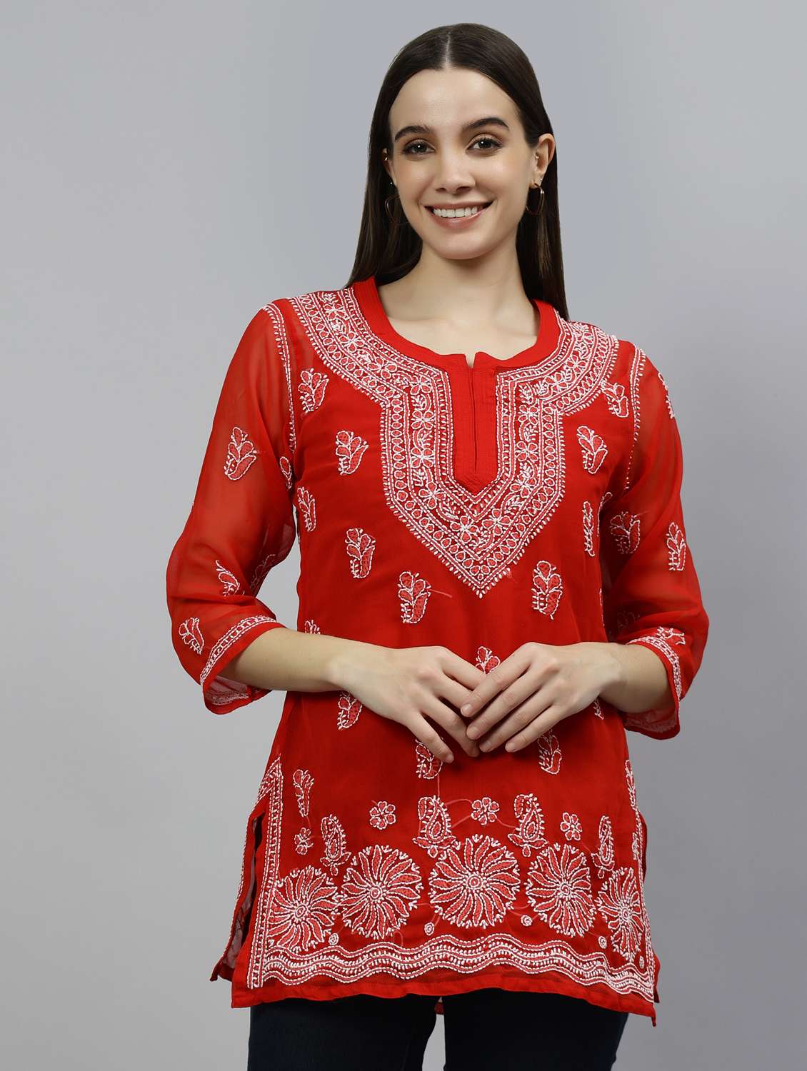 women three quarter sleeve straight kurti