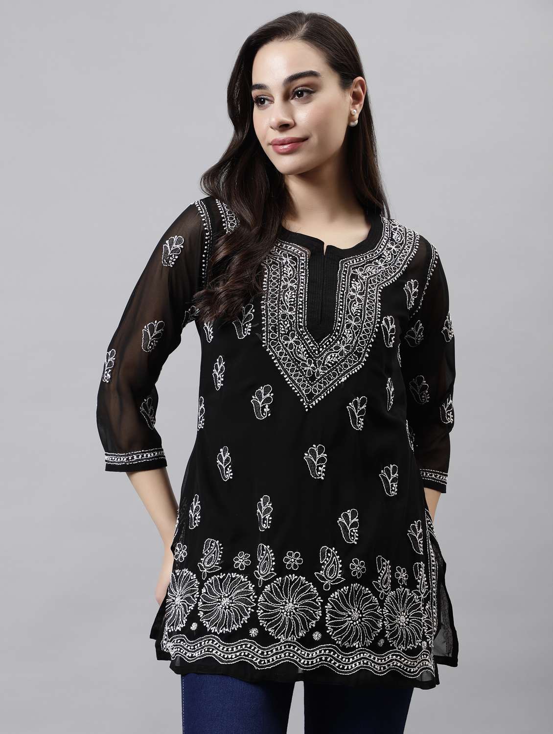 women three quarter sleeve straight kurti