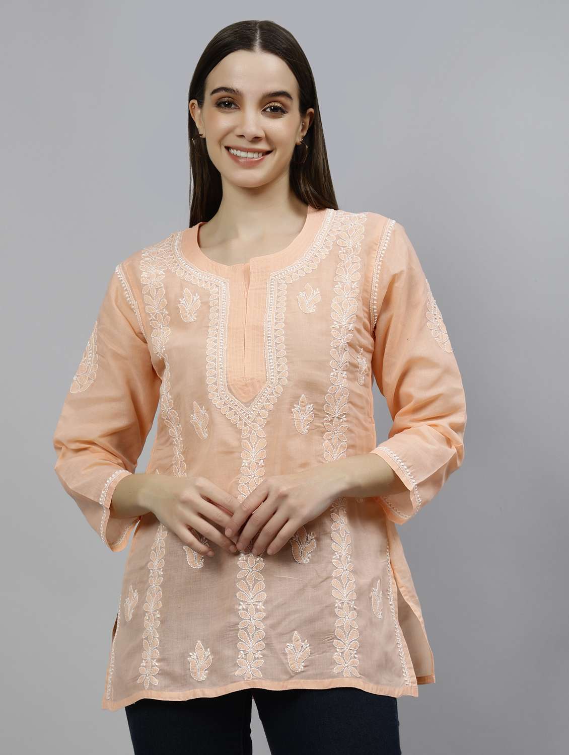 women three quarter sleeve straight kurti