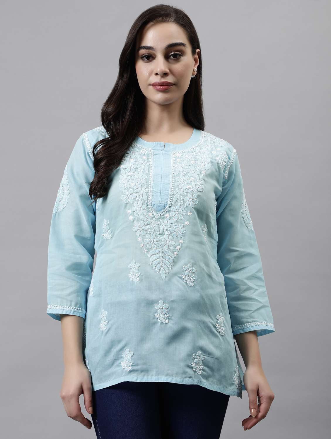 women three quarter sleeve straight kurti
