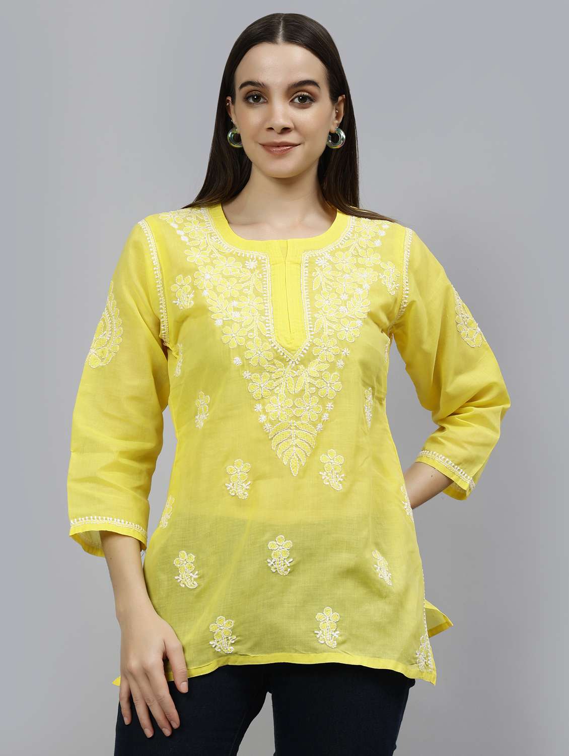 women three quarter sleeve straight kurti