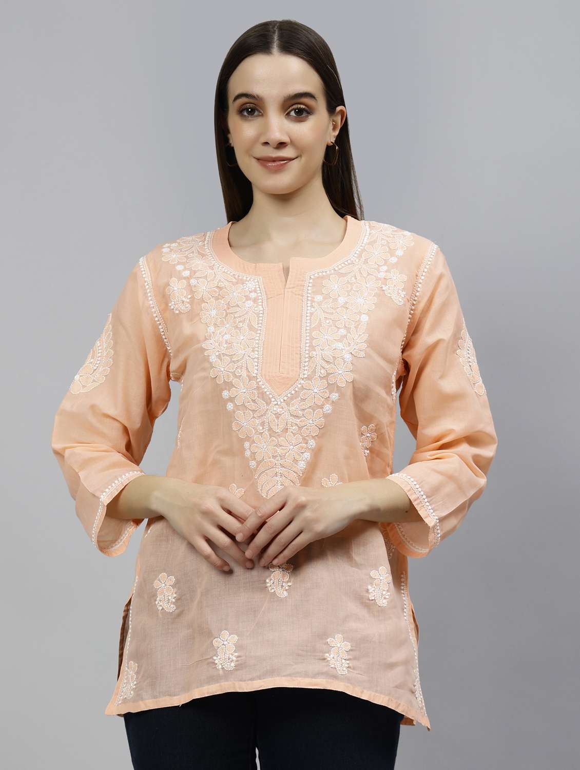 women three quarter sleeve straight kurti