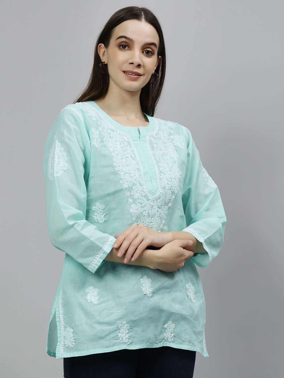 women three quarter sleeve straight kurti - 20884767 - Standard Image - 2