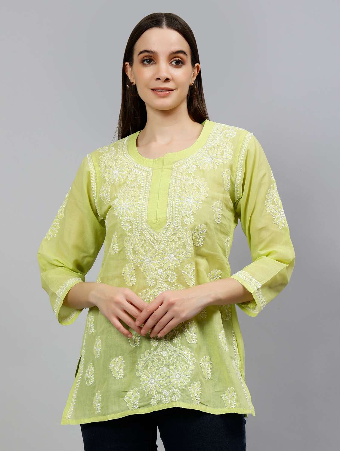 women three quarter sleeve straight kurti