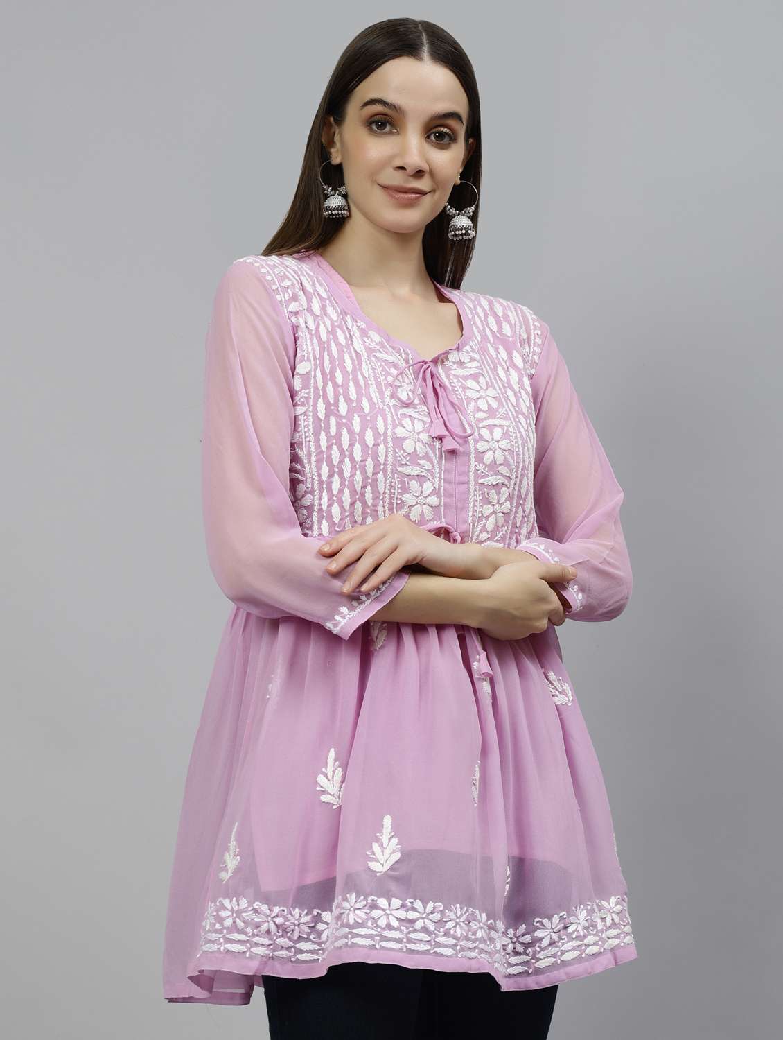 women three quarter sleeve flared kurti - 20884775 - Standard Image - 2