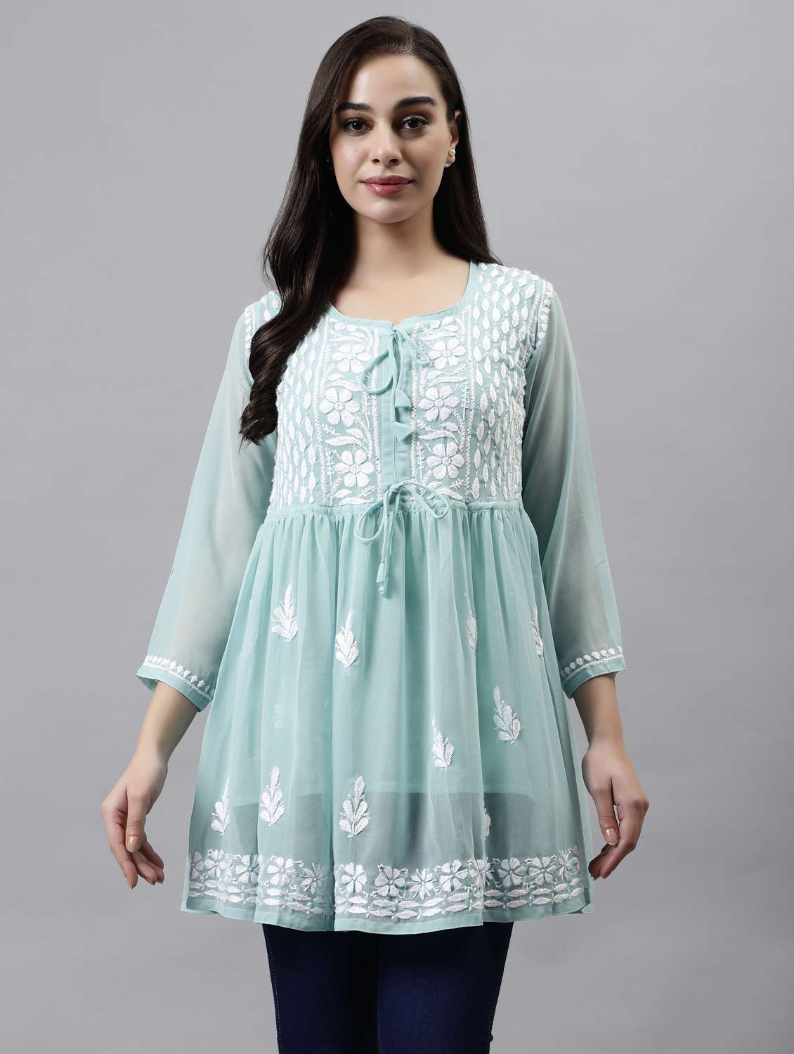 women three quarter sleeve flared kurti