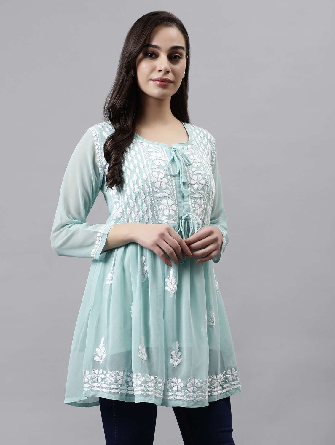 women three quarter sleeve flared kurti - 20884778 -  Standard Image - 2