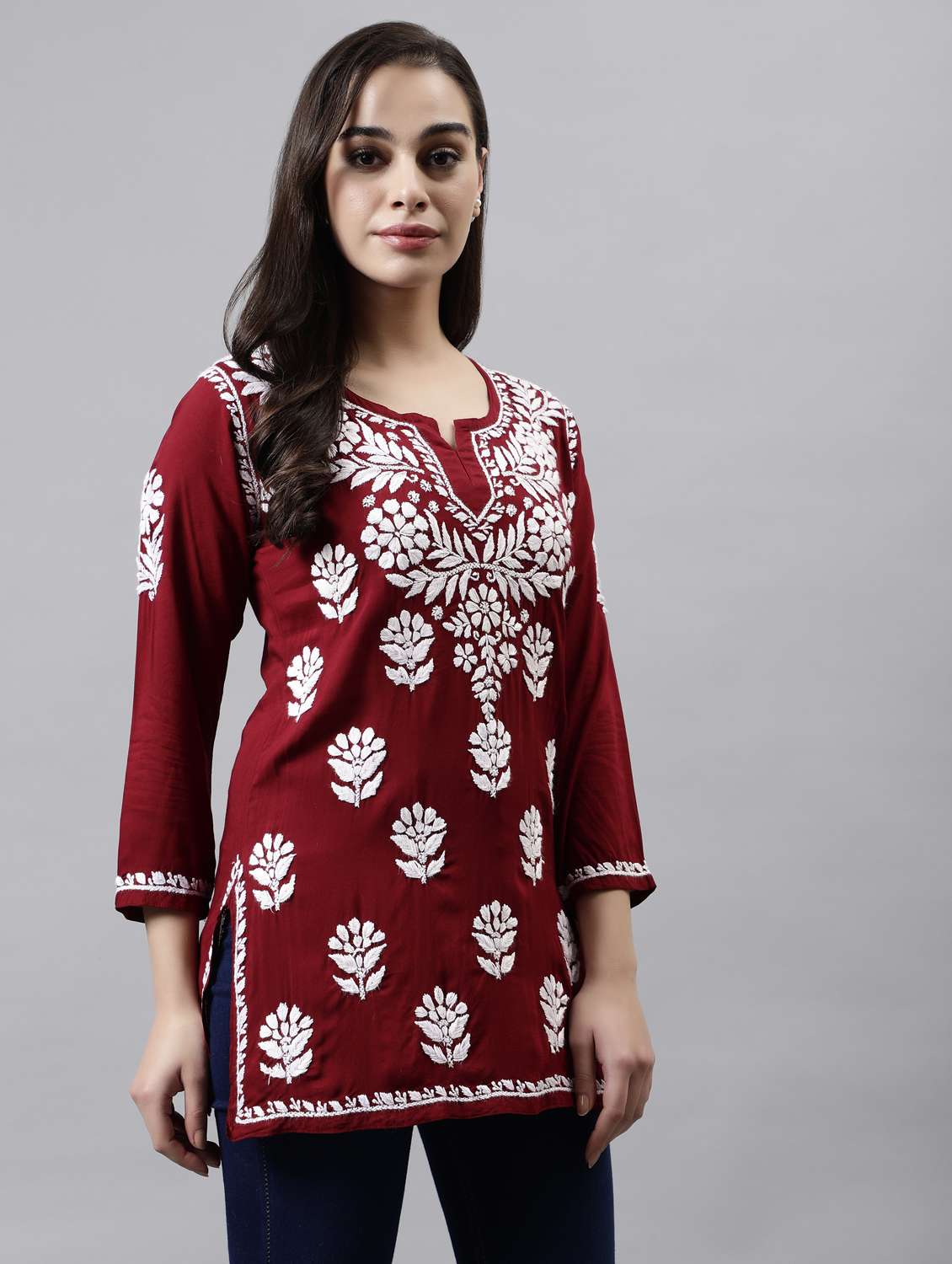 women three quarter sleeve straight kurti - 20884782 -  Standard Image - 2