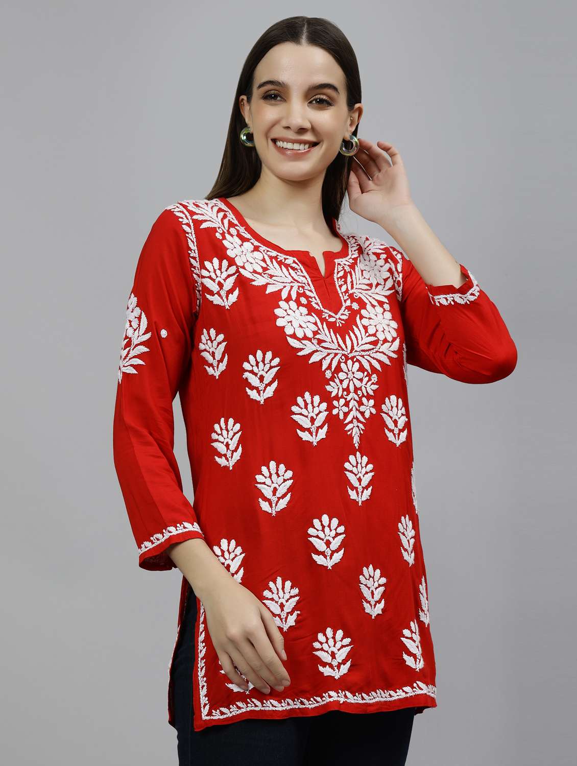 women three quarter sleeve straight kurti - 20884783 - Standard Image - 2