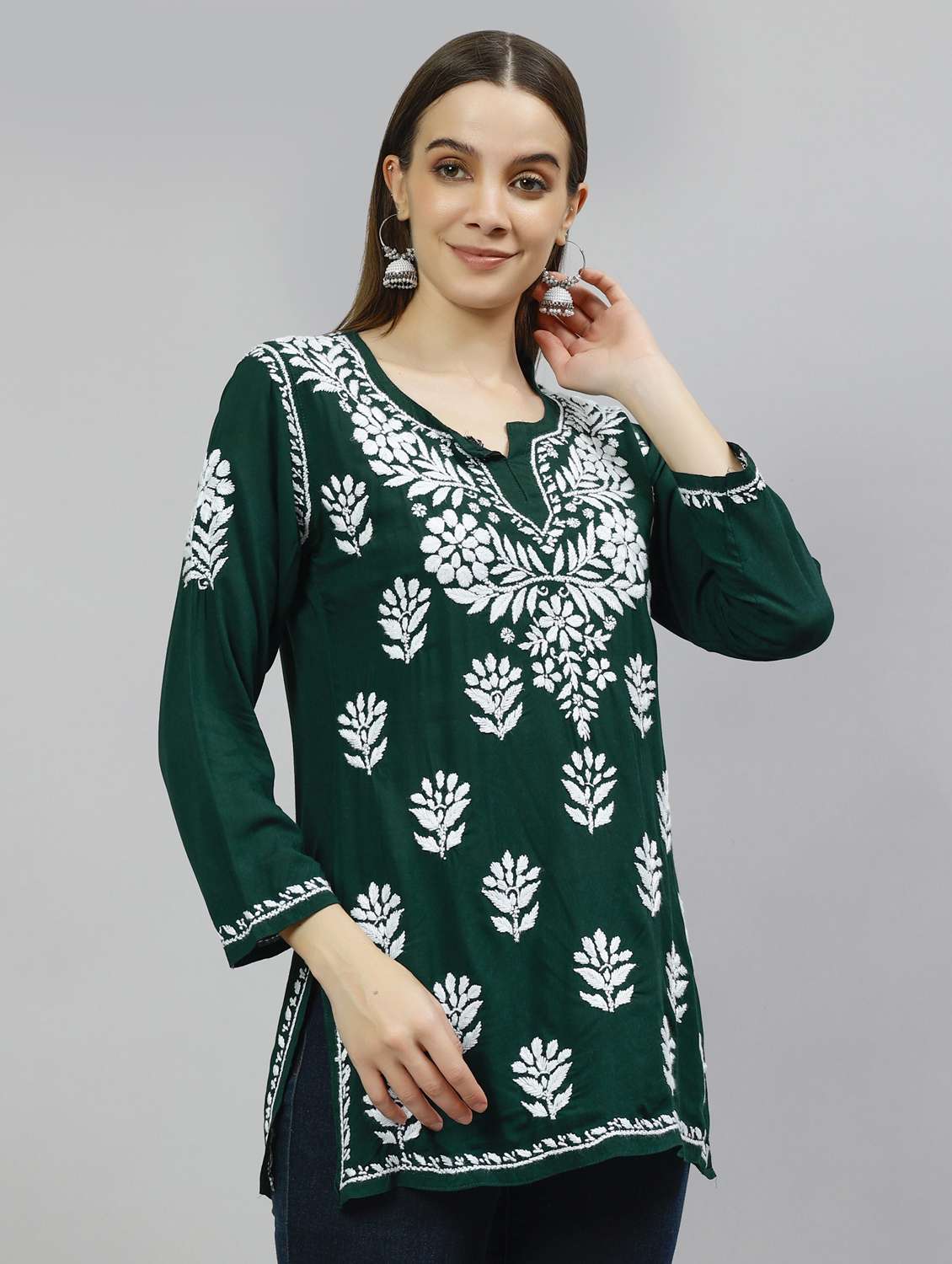 women three quarter sleeve straight kurti - 20884784 -  Standard Image - 2