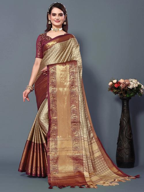 women beige self design dharmavaram saree with blouse - 20884785 - Standard Image - 0