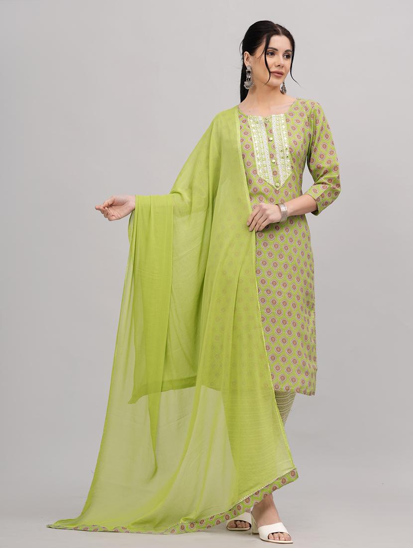 women green round neck kurta pant set with dupatta - 20884839 - Standard Image - 2