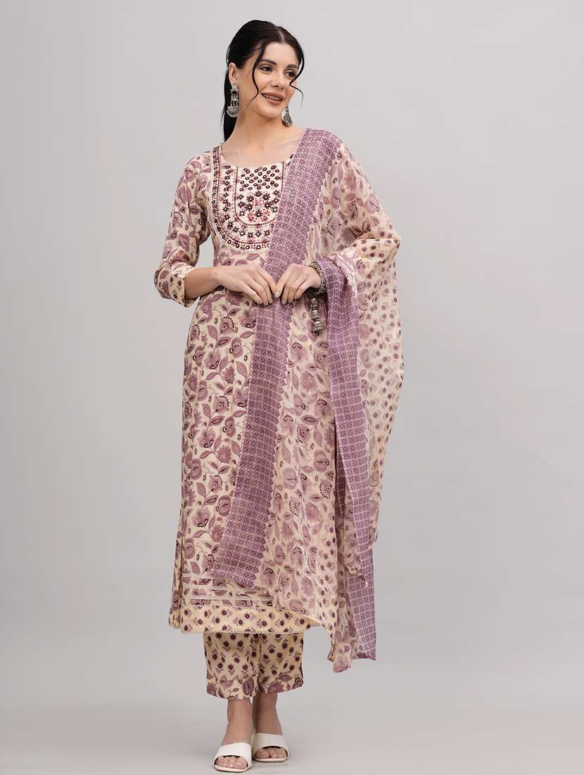 women beige round neck kurta pant set with dupatta - 20884848 -  Standard Image - 2